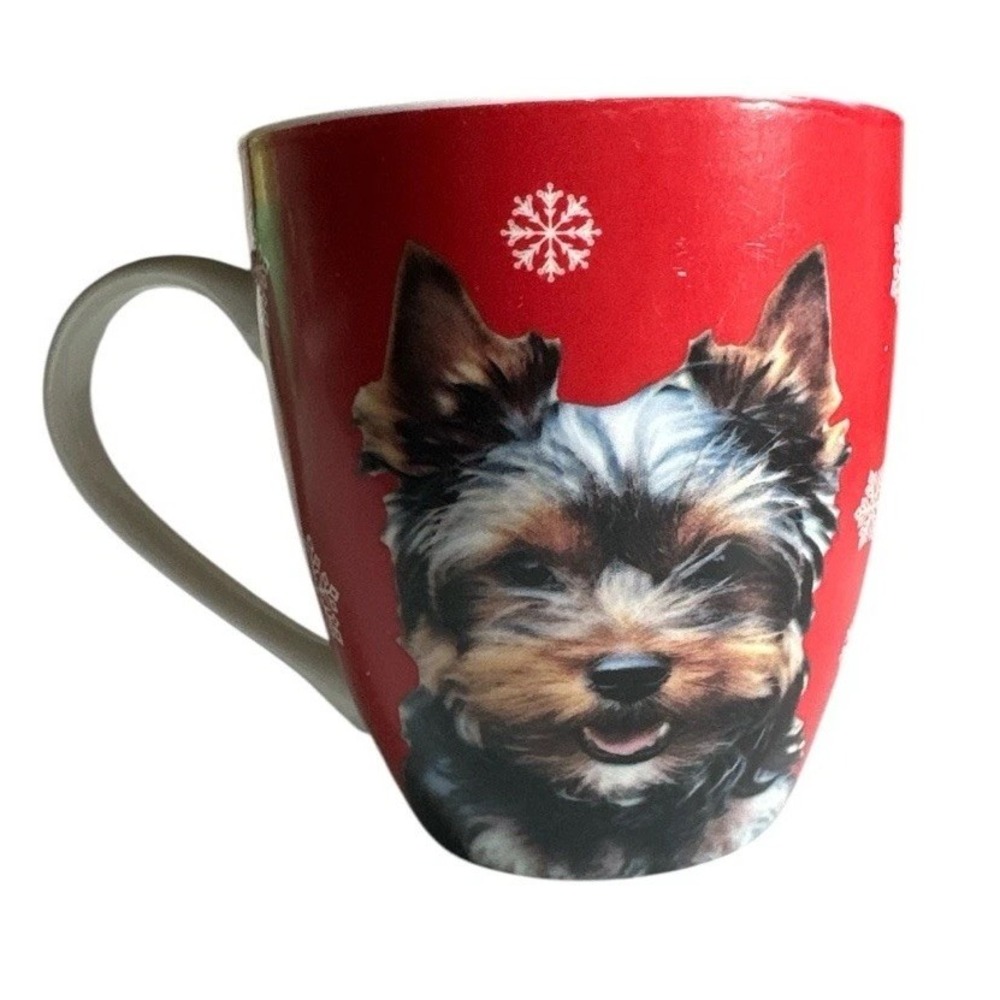 Pfaltzgraff Yorkshire Terrier Dog MUG Red with Yorkie Face 18 oz Cup Snowflakes